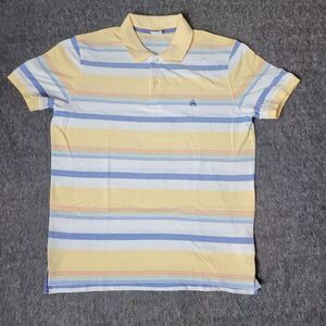 Brooks Brothers 1818 Performance Polo  Shirt Slim Fit Mens Size L Yellow Stripe